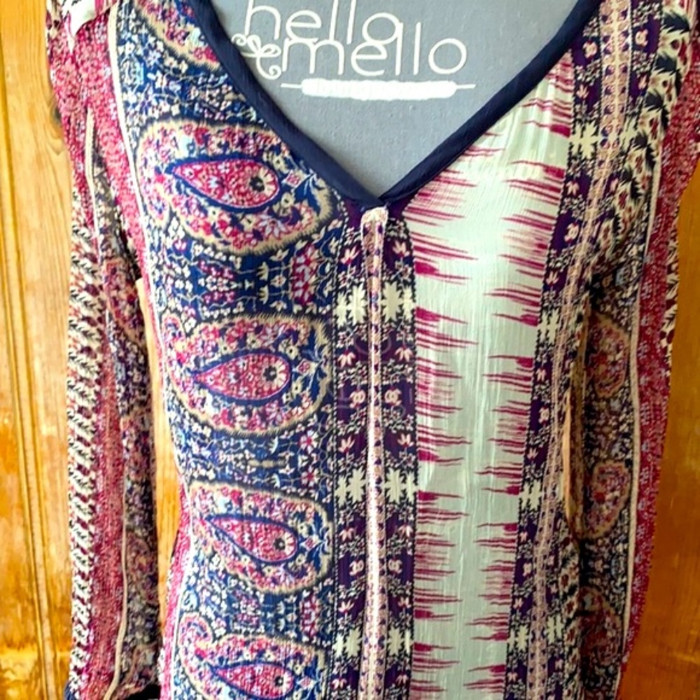 🌈Lucky Brand Boho Sheer Top blue w/ purple🌈 - Picture 3 of 9